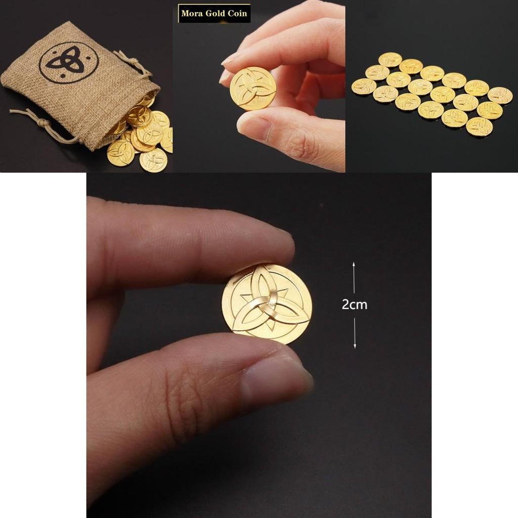 Genshin Impact Mora Gold Coin Set With Cloth Bag High-quality Board Game Currency Props