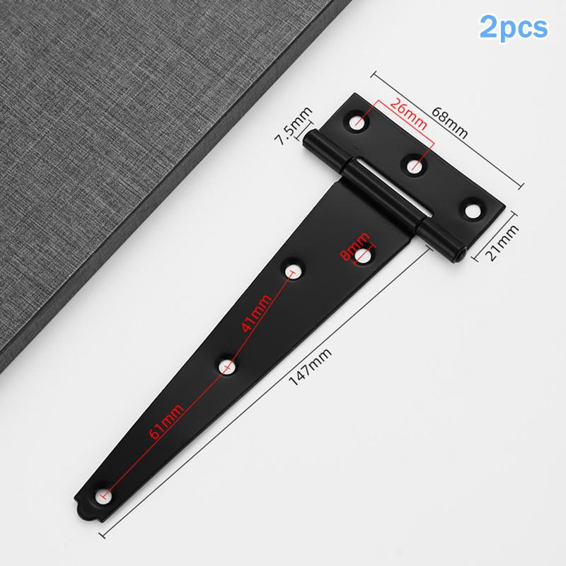 [ZYA]2pc Heavy Duty Black T Shape Iron Hinges Galvanized Door Gate Hardware Hinges Shed Cabinet Barn Room Strap Hinge With Screw