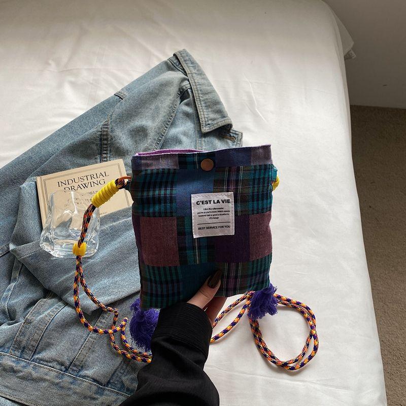 

Summer Summer Versitile Fashion Casual Plaid Small Bag Women 2025 New Canvas Shoulder Messenger Bag Mobile Phone Bag Zige