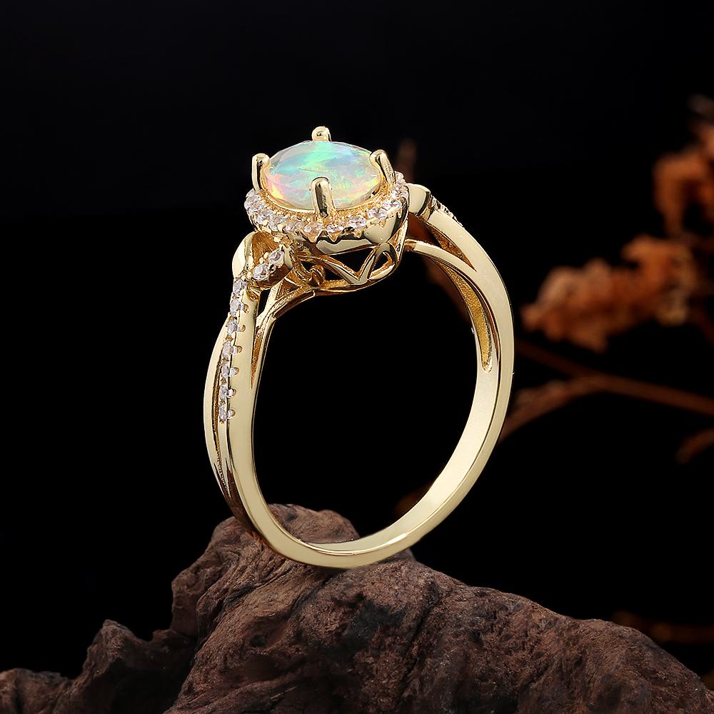 Simple Design 925 Sterling Silver October Birthstone Ring Natural Opal Fine Jewelry Gemstones for Women's Engagement Gifts