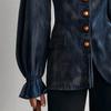 Vintage Casual Navy Blue Puff Sleeve Shirt Jacket Women