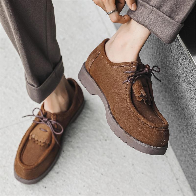 New 2024 Men British Style Suede Cow Leather Casual Shoes Lace Up Men Comfortable Autumn Gentleman Dress Shoes