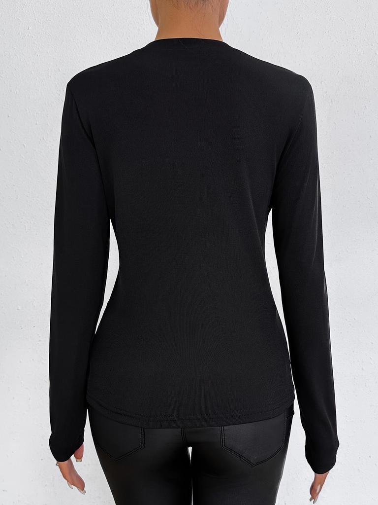 Evropský & Americký Ostrý Dívčí Černý Punkový Diagonální Zip Dlouhý Rukáv Úzký Střih Top pro Jaro & Podzim