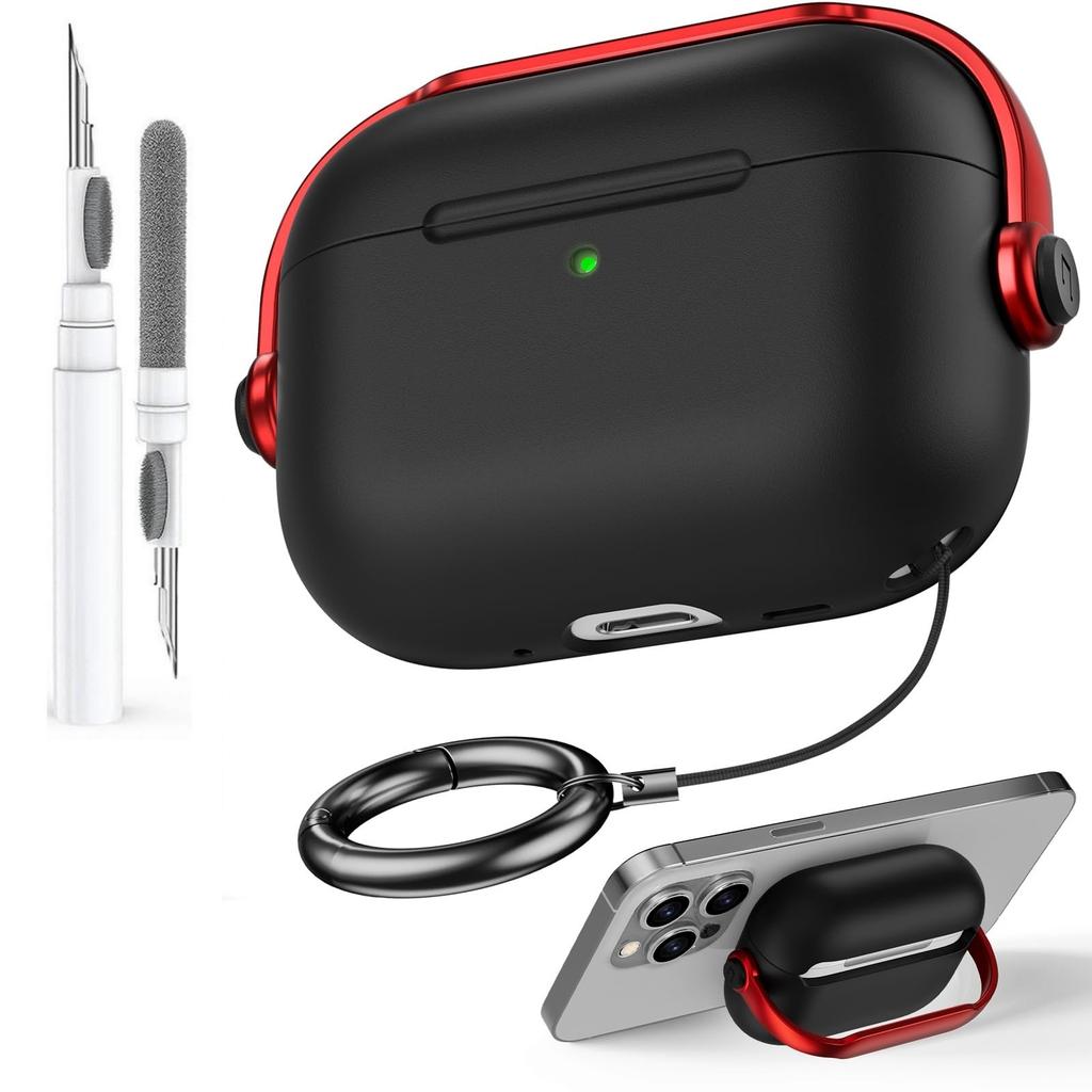 (Black +Red) for Airpods Pro 3 Case Safety Lock Case for Apple Airpods Pro 3 2025 with Phone Stand&Cleaner Kit For Airpods Pro 3