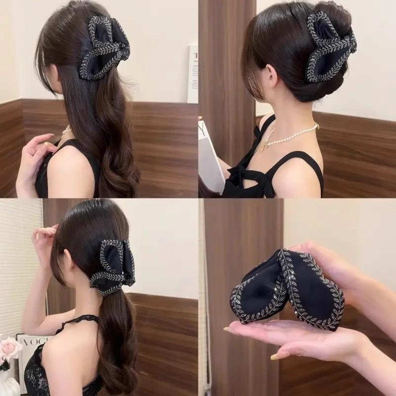 [Hair Claw Clip] 1pc Strong Hair Claw Clip for Thick Hair Black Big Size Non Slip Acrylic Clip Vintage Sparkle Stones Wheat Hair Accessory