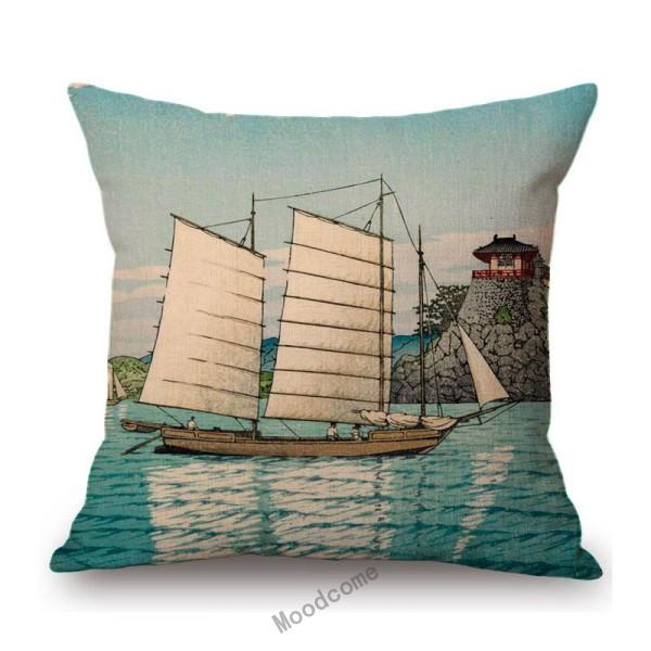 Kawase Hasui-Japanese Woodblock Pillow Case Ukiyo Mount Fuji Temple Beautiful Scenic Art Home Decorative Sofa Car Cushion Cover