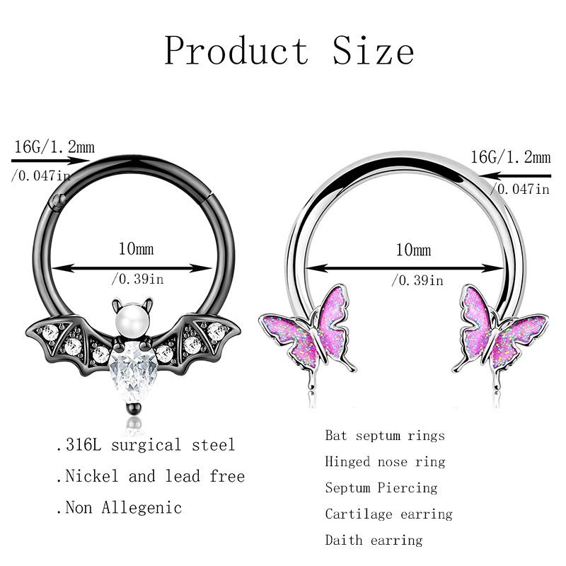 2 Stück 16G Edelstahl Schmetterlingsscharnier Septumring BCR Hufeisen Knorpel Daith Helix Rook Muschel Piercing Schmuck
