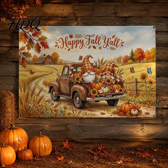 Indoor Outdoor Holiday Party Supplies 70 x 45 Inch Fall Pumpkin Backdrop Autumn Harvest Gnome Reusable Thanksgiving Banner for Home Scarecrow