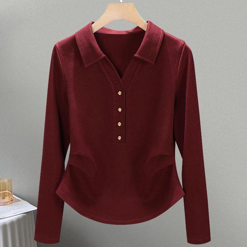 Women's Pure Cotton Fashion Polo Collar T-Shirt - Slimming, Stylish & Versatile Top for Autumn 2025
