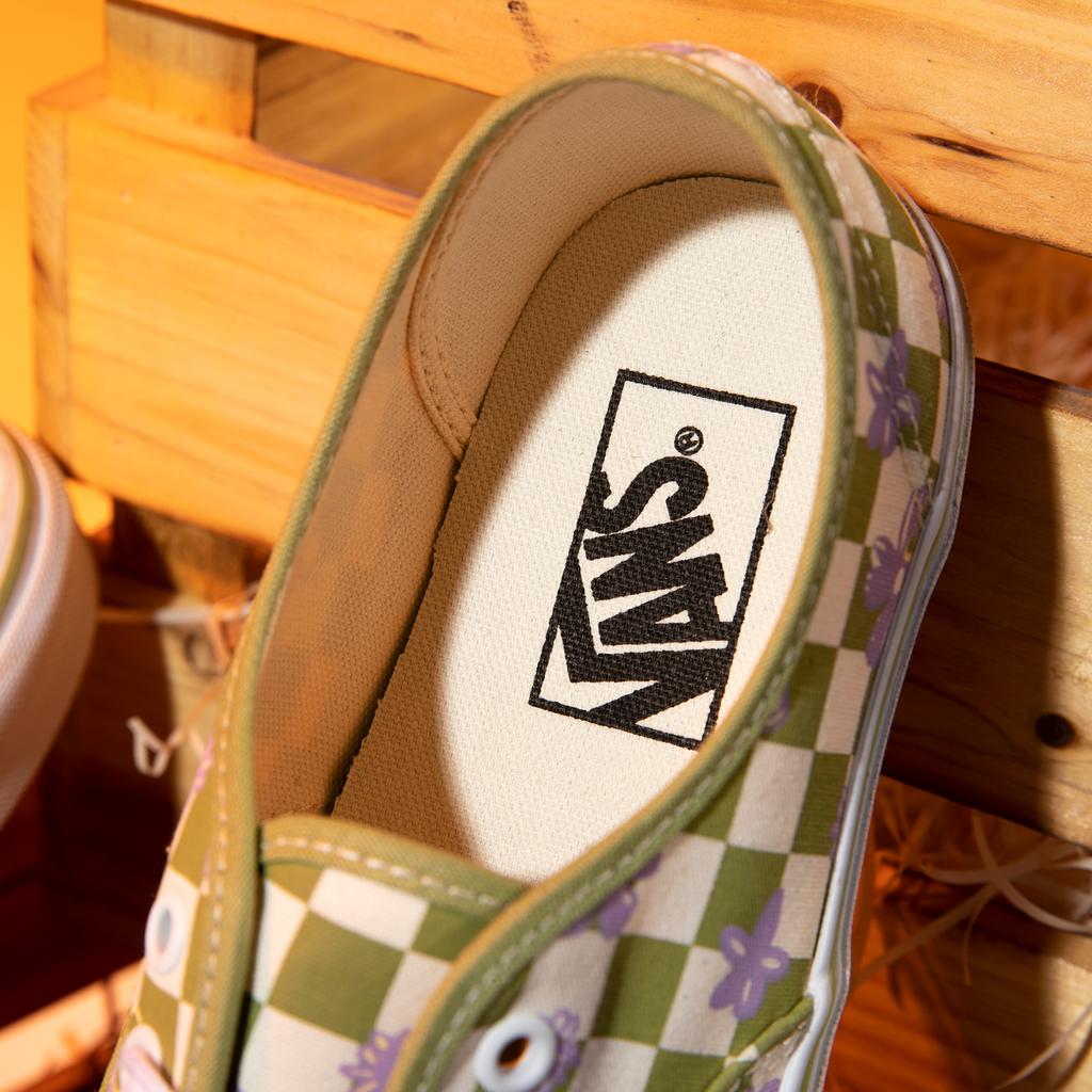 Vans Autentiche Scarpe di Tela Basse a Scacchi con Stampa Floreale Durevoli Traspiranti Sneakers Unisex Verde Bianco VN0A5KS9CCF