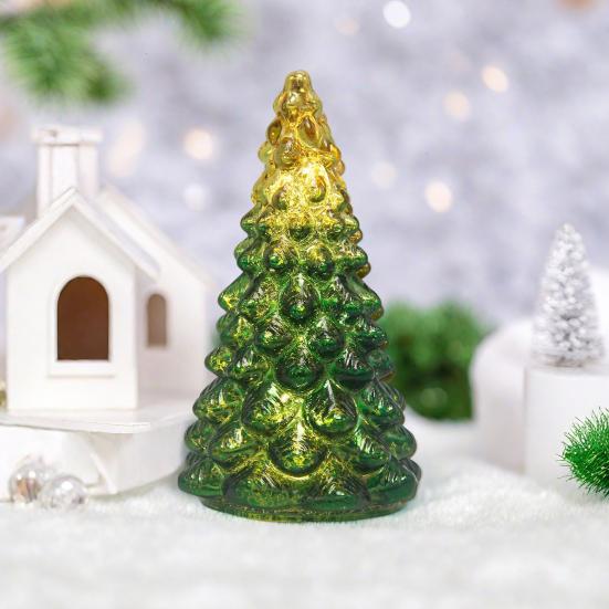 Glass Christmas Tree Ornament with Timer LED Glow Battery Operated Holiday Ambiance Light Seasonal Home Decor