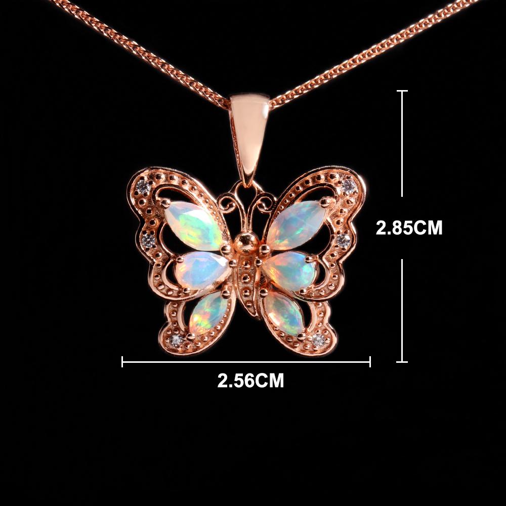 Gorgeous butterfly shape design October Birthstone Natural Opal 18K rose gold and silver pendant necklace Women and girl gift