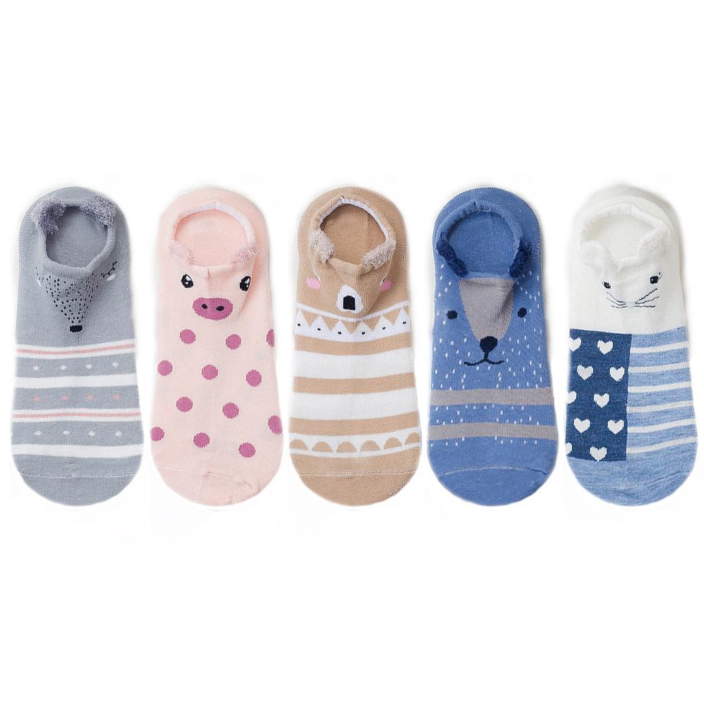 5 pairs women cotton socks stereoscopic Cute Animal Female Kawaii Cat With Dog Summer Short Socks Women Casual Soft Funny Socks