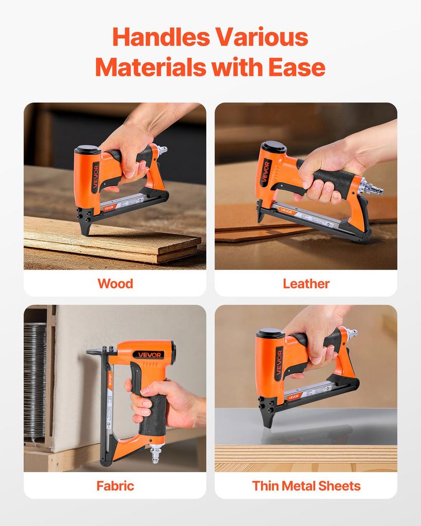 VEVOR Pneumatic Staple Gun, 22 Gauge Air Upholstery Stapler for 71 Series Fine Wire Staples 9.5mm Crown 6-16mm Length