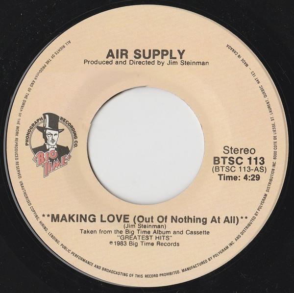 

7inch Record AIR SUPPLY Making Love Out Of Nothing At All BTSC113 BIG TIME PHONOG 1983 Canada Rock Used
