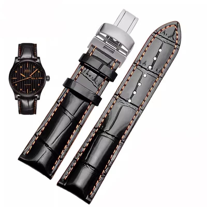 Leather Strap For Mido Helmsman M005 Orange Rudder M005614 m005430A Male Watch Chain with Butterfly Clasp Bracelet 22mm 23mm
