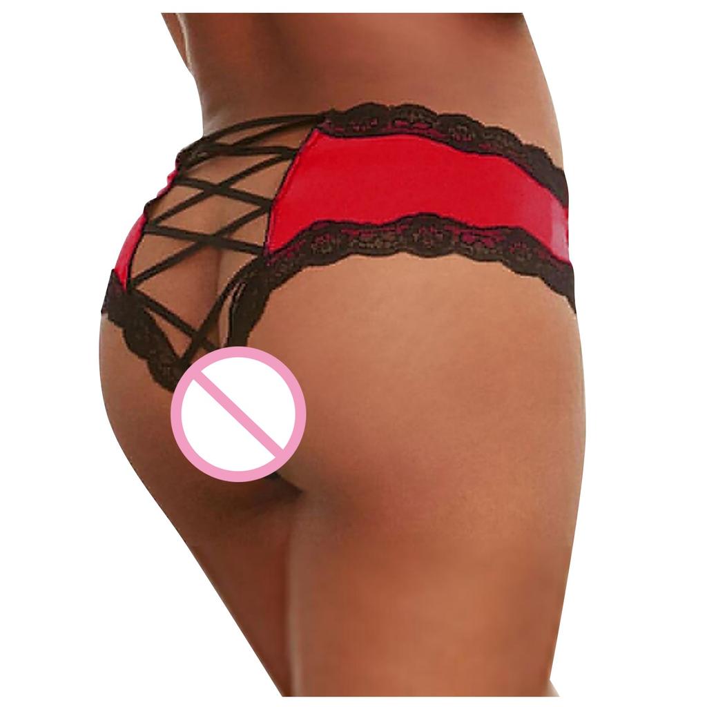 Women's Sexy Erotic Panties Solid Color Lace Stitching Cross Hollow Panties