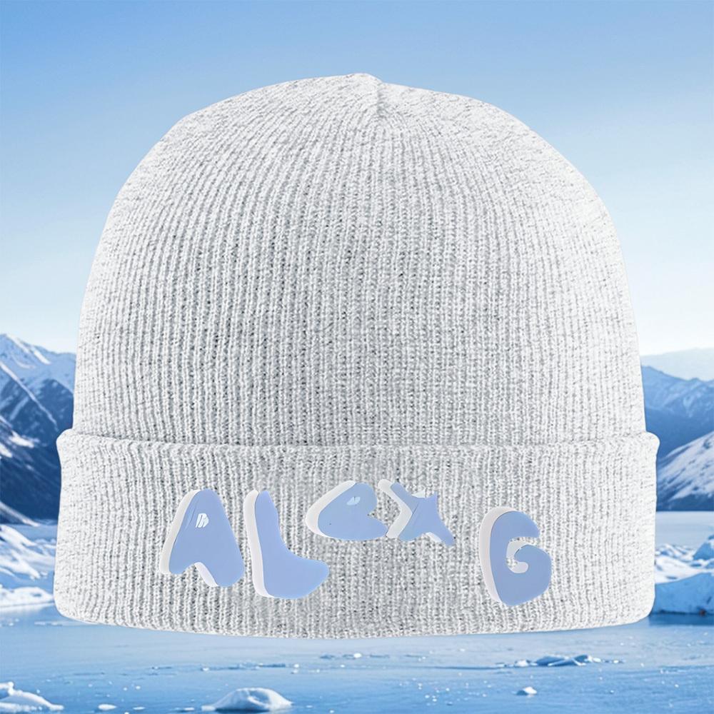 Letters text blue white shadow effect Men Women Unisex Knitted Hat Beanie Pullover Cap Winter Thermal Warm Christmas Outdoor Cyc