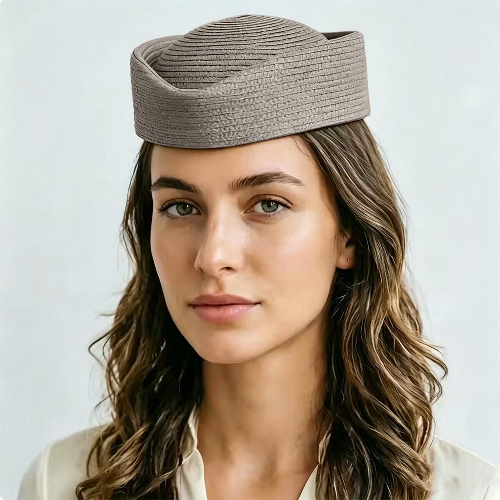 Womens Straw Beret Hat Artist Cap Sun Hat Air Hostess Style Headwear Round Crown Lightweight Breathable