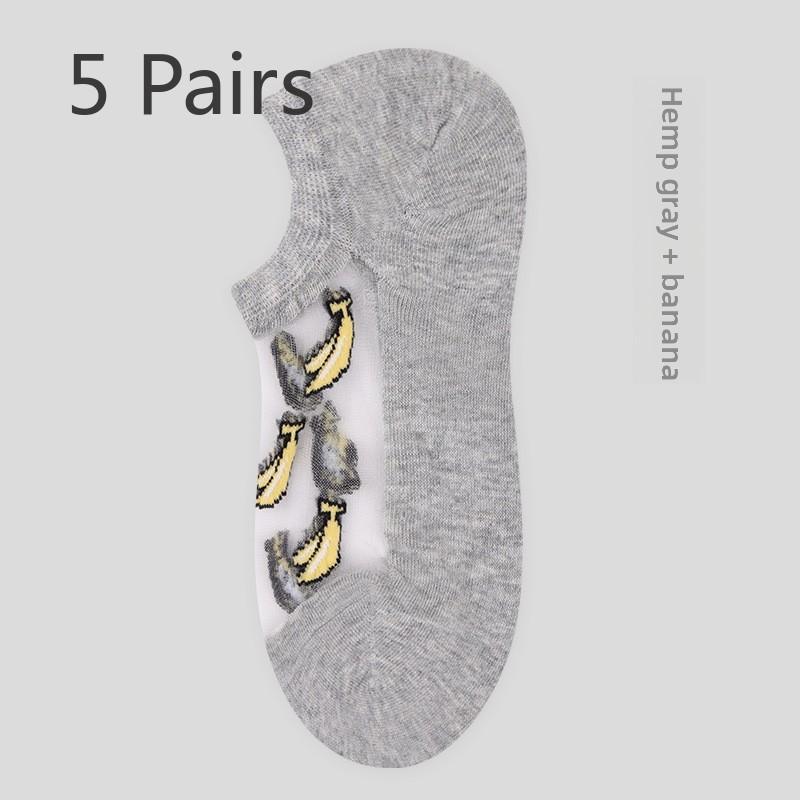 5 Paar Socken Damen Frühling Sommer Damen Socken Frucht Glasseide Atmungsaktiv Damen Unsichtbare Socken Damen Bootssocken