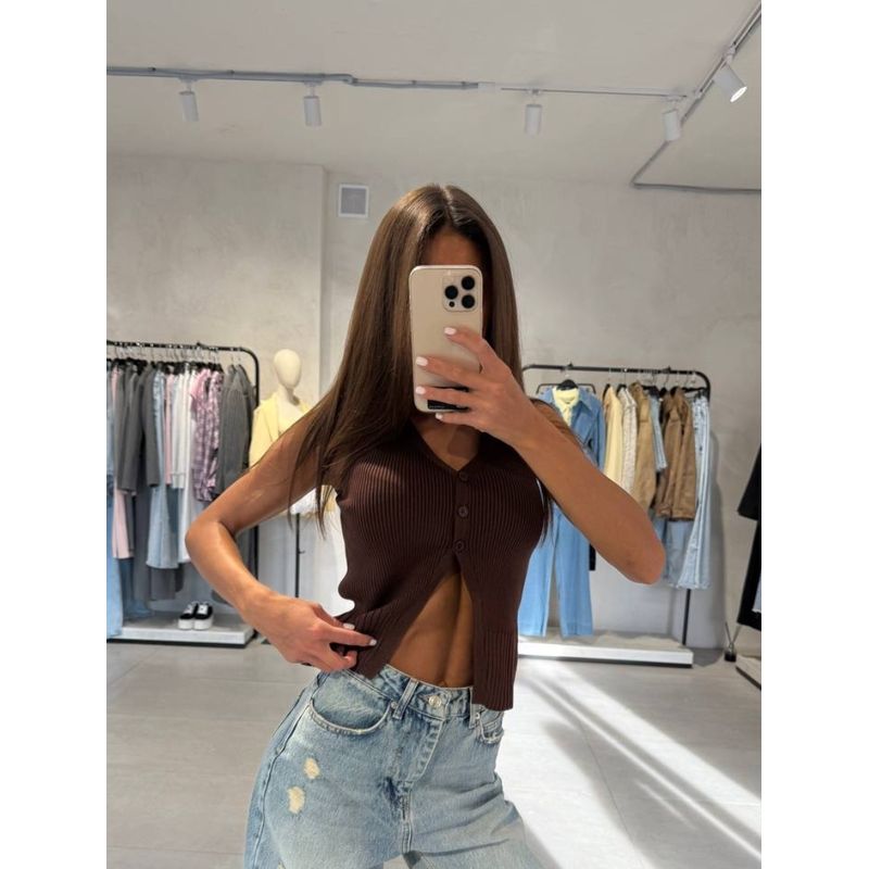 Western Style New Women Clothes Vest Summer Casual Wool Button Cardigan Sexy Vest Knitted Vest