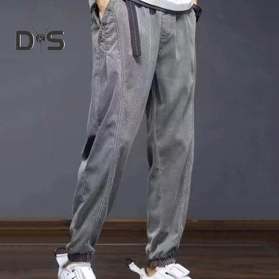 

Men Pants Elastic Waist Pockets Loose Stretchy Ice Silk Cooling Ankle banded Solid Color Soft Breathable Men Daily Outdoor Harem Trousers