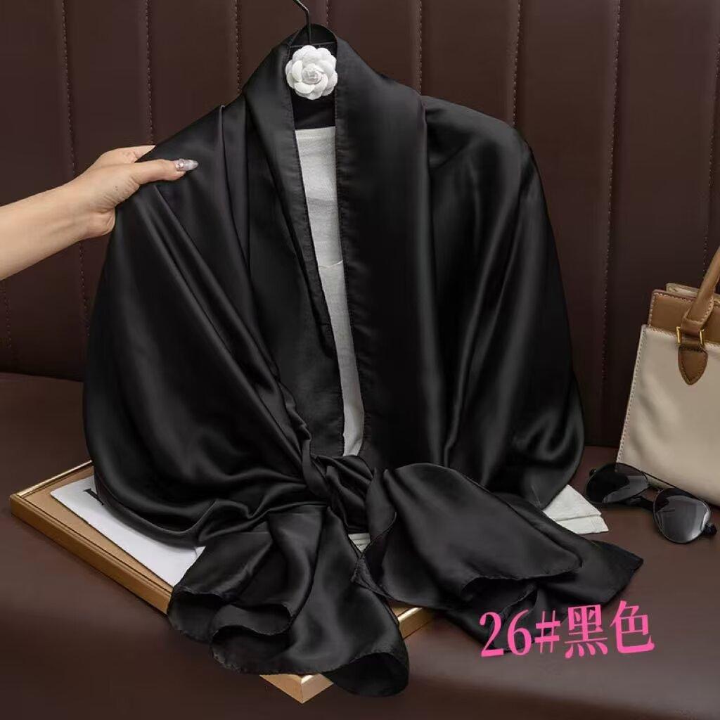 Universal in all seasons, solid-color simulated silk scarf for women, small neck decoration, versatile for women, long silk scarf, shawl for women