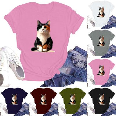 Women's Fashion Printed Round Neck Short Sleeve T-Shirt Pullover Top