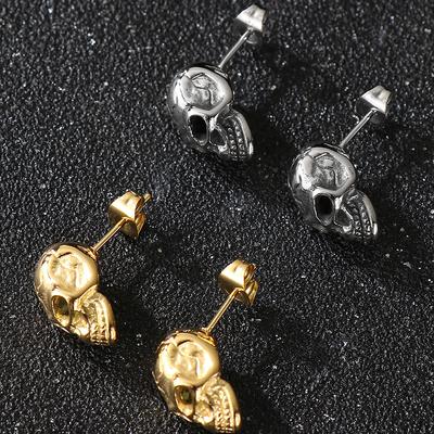 Solid Stainless Steel Women's Earrings Woman Man Punk Rock Skeleton Jewelry Accessory Gothic Skull Head Stud Earrings for Men