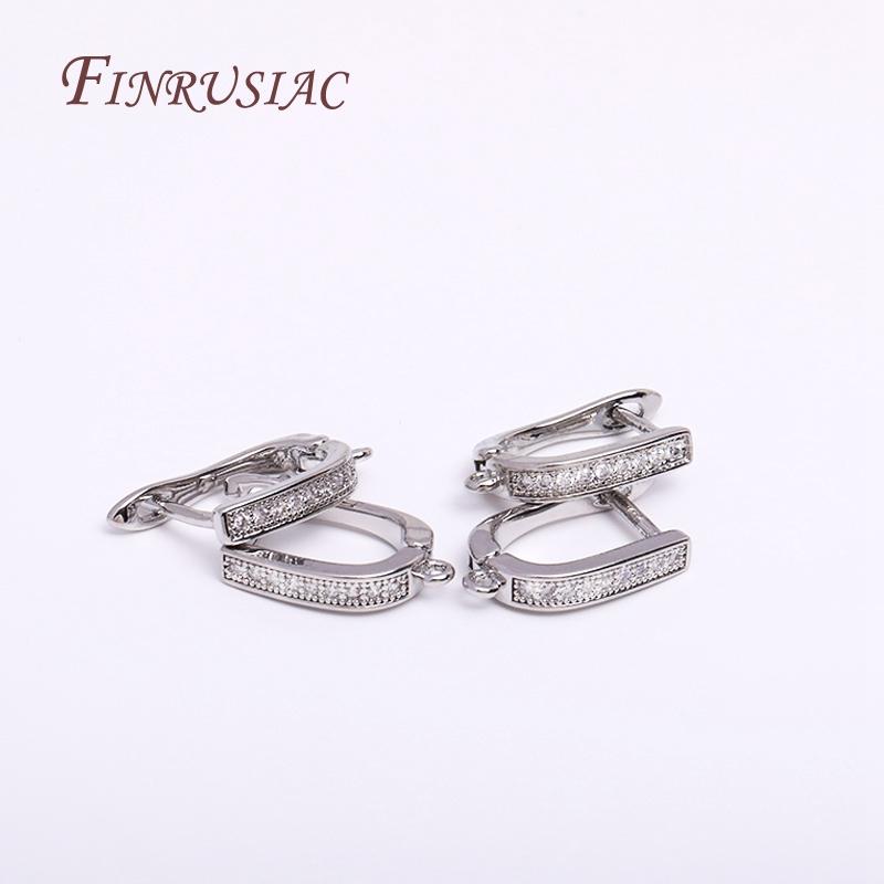 Rhodium Plated Oorhaakjes 18K Goud Plated Klassieke Zirconia Oorbellen Haakjes Voor Vrouwen DIY Oorbellen Sieraden Maken