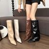 Knee-high Square Heel Modern Boots Spring/autumn Slip-on Female Shoes on Sale 2024 New Pointed Toe High Heel Women's Boots