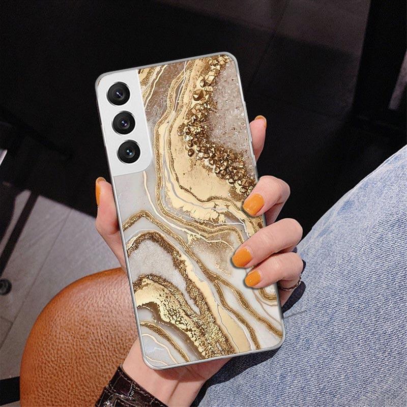 Fashion Gold Pink Geometric Marble Phone Case For Samsung Galaxy S24 S25 Edge S26 Ultra S23 S22 S21 Plus S20 FE + Personalized P