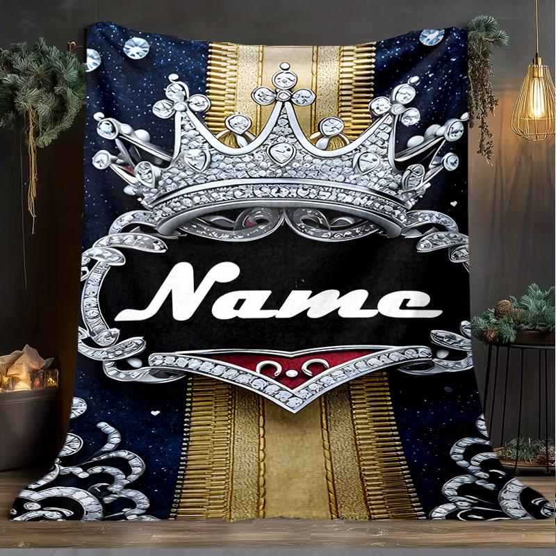 1PC Custom Name Royal Name outdooor Flannel blankets Throw Blanket All-Season Throw Gift Bedspread for Couch, Bed, Camping Holiday Birthda