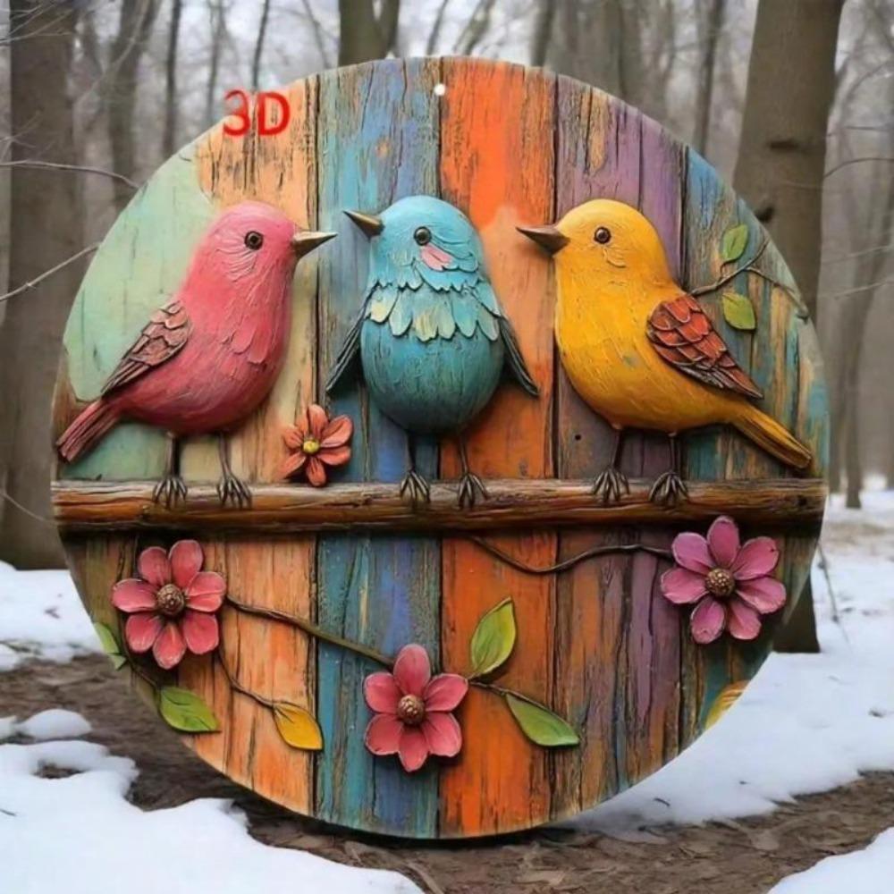 Vintage Tin Wall Art Vibrant Bird Floral Metal Sign Home Decor