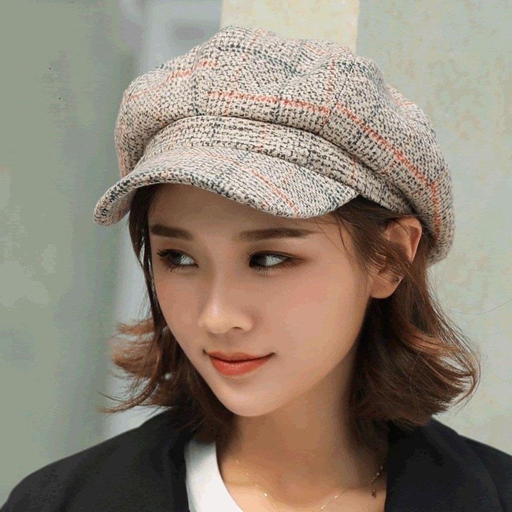 Ear Protection Plaid Octagonal Hat Thick Artist Hat Vintage British Berets  Winter