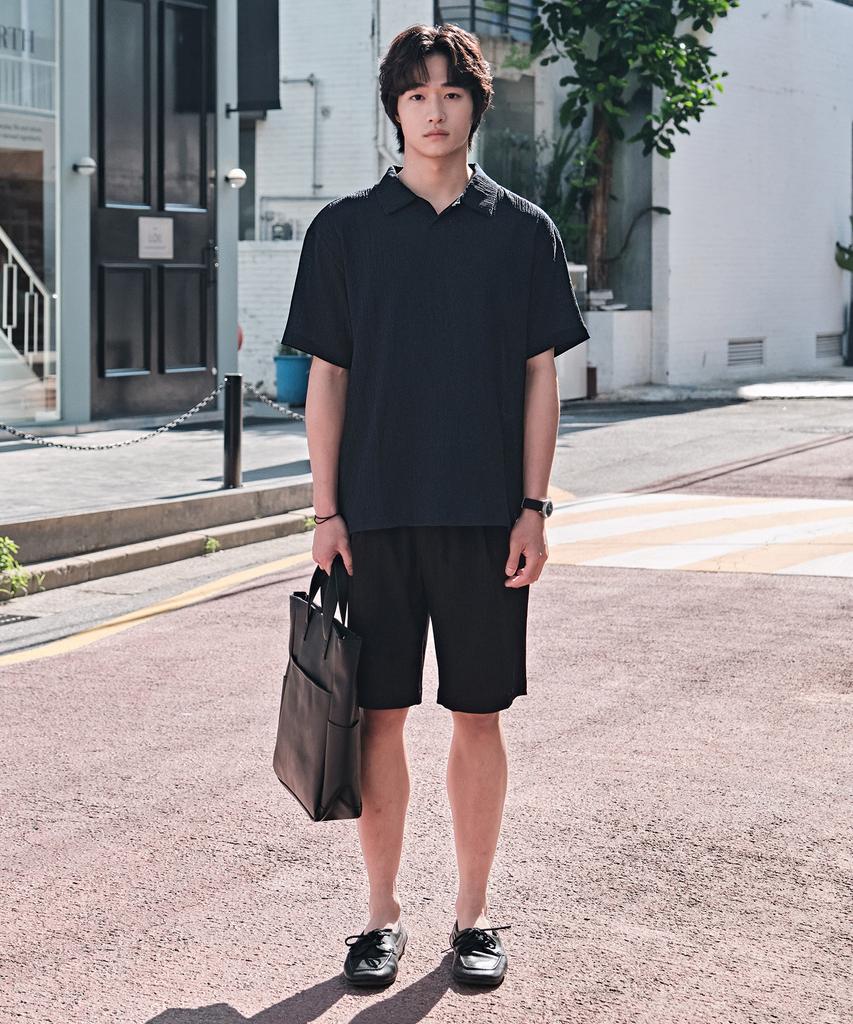 STCO Pleated Collar Short Sleeve T-Shirt_Navy (Oversized)_Stsxb32Osn