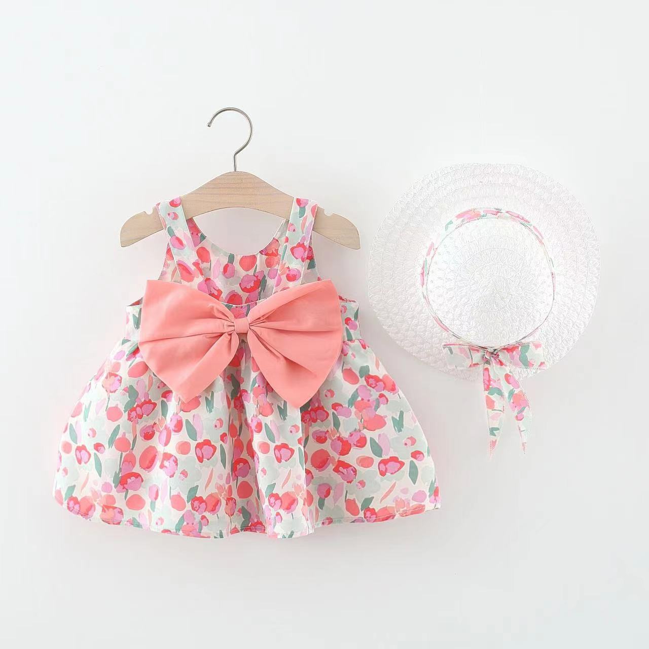 

Летний детский сарафан, платье принцессы, платье с бантом для девочек, шляпа 73CM розовый