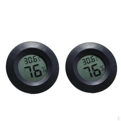 2x Round Digital Humidity,LCD Display For Reptile Tank Black