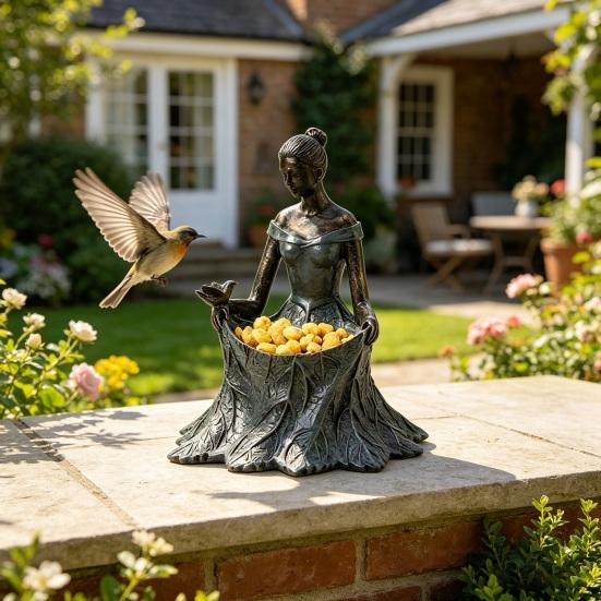 Leaf Fairy Bird Feeder Resin Goddess Figurine Birdseed Holder Outdoor Bird Feeder for Garden Backyard Balcony Porch Decoration