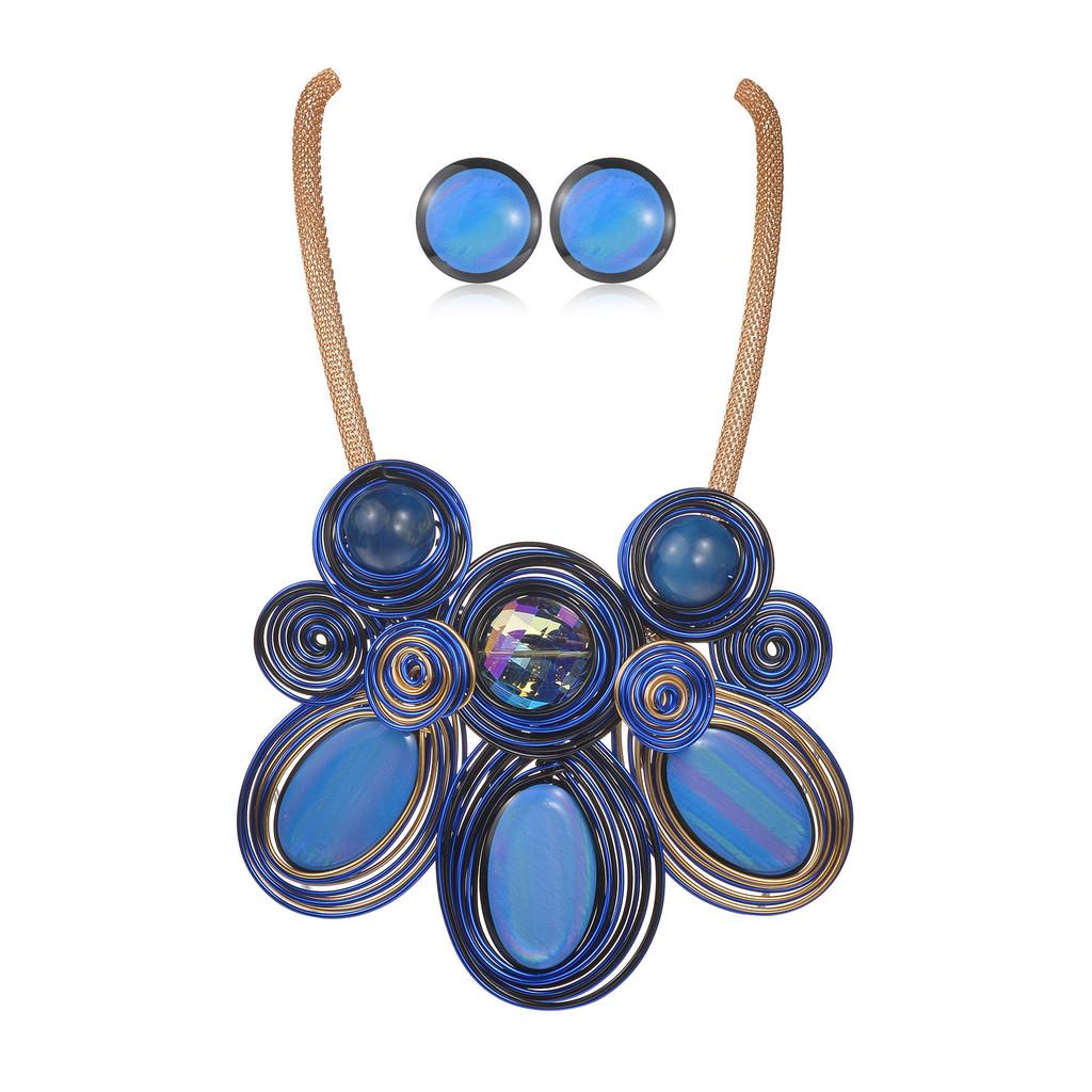 Geometric Exaggerated Crystal Jewelry Set With Alloy Necklace Earrings For Style Youth