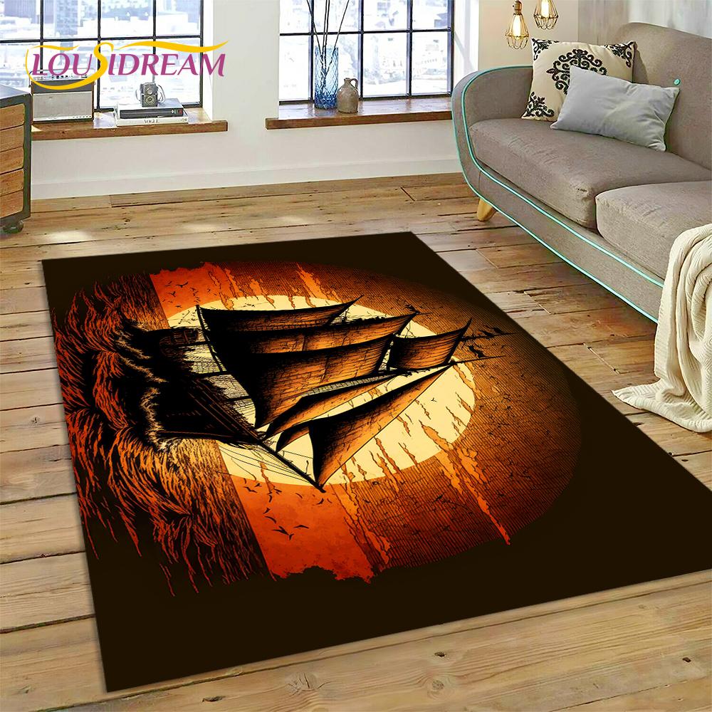 Ancient Pirate Ship Boat,Barque,Sailboa Rug Carpet for Living Room Bedroom Decor,Floor Mat Non-slip Decoration for Sofa Doormat