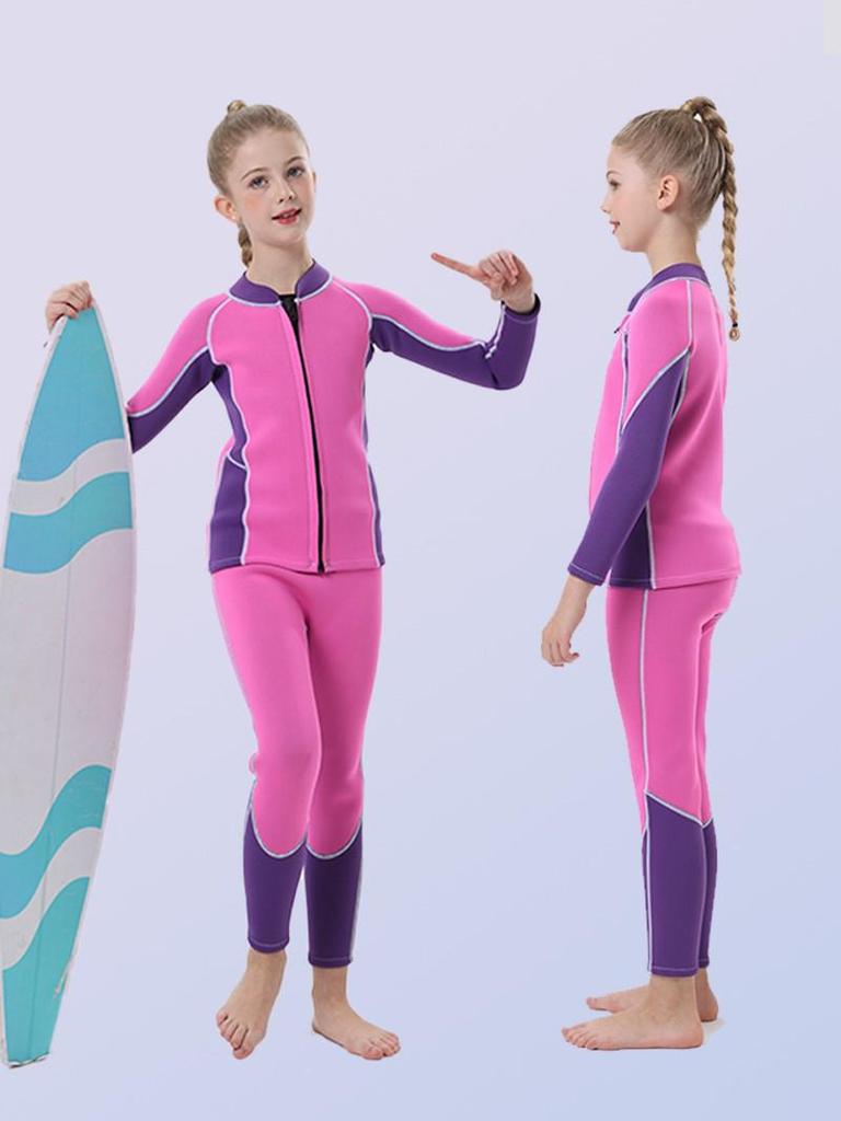 Kids' 3mm Neoprene Wetsuit with Fleece, Men's Long Sleeve Sun Suit, Women's Quick-Dry Surf Suit