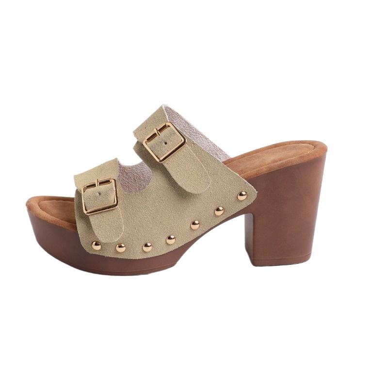 Fashion 2024 Plus Size Shoes Female Open Toe Women's Slippers Casual Dress Slippers Women Buckle Round Toe Platform Chunky Heels Sandals
