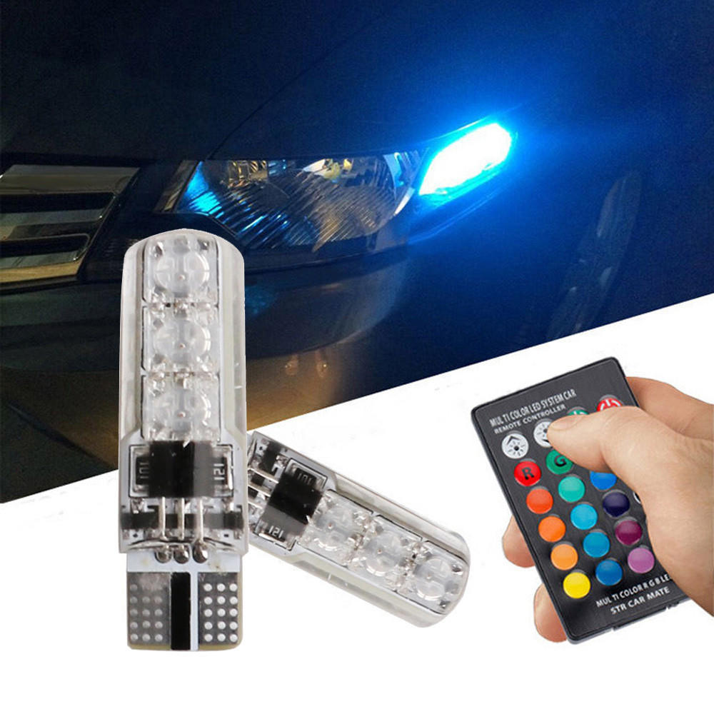 2x T10 5050 LED RGB Multi-color Interior Side Light Strobe Remote Control