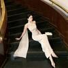 Seaside Vacation Streamer Slanted Shoulder Dress Women's Summer Slim and Thin Sexy Backless Hip Dress Long Dress