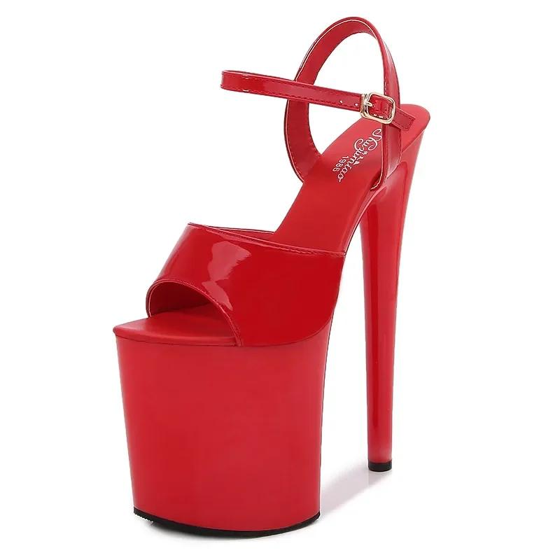 Fashion patent leather 20cm extra-high heels stilettos sexy waterproof platform, hate the sky and high sandals women designer sandals