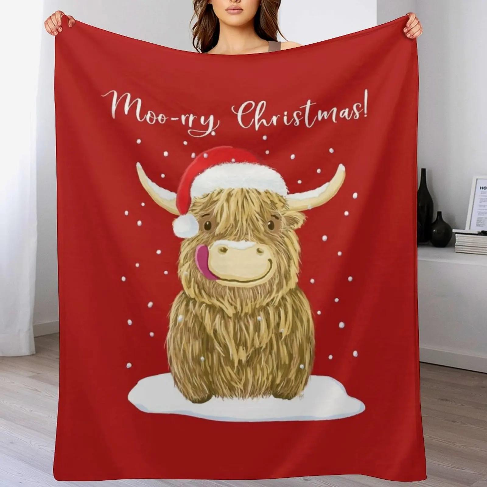Scottish Highland Cow Moorry Christmas Wee Hamish Throw Blanket Foldable Soft Warm Blanket for Outdoor Use 102x76cm(40x30in)