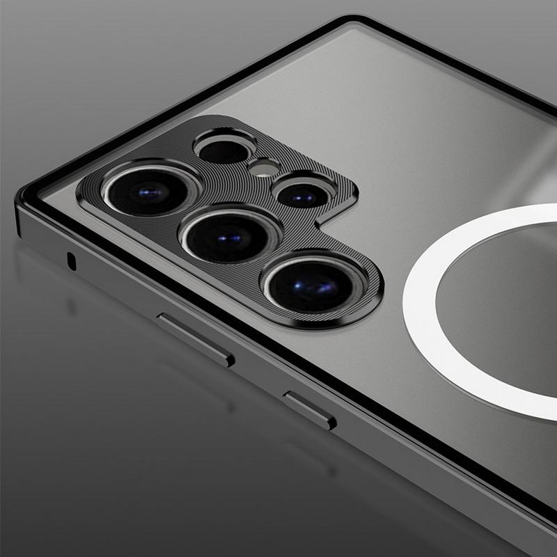 Aluminum Alloy Frame Luxury Phone Case For Samsung Galaxy S25 S24 S23 Ultra Shockproof Magnetic Hybrid Frosted PC Back Cover