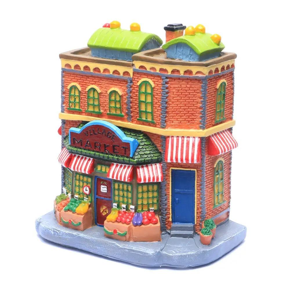 Christmas Decoration House Village with Led Lights up Collectible Building Figurine Home Desk Bookshelf Decor Holiday Indoor Use