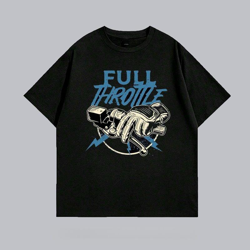 Locomotive FULL THROTTLE American Retro Cotton Shortsleeved Tshirt Loose Round Neck Full Speed Motorcycle Riding Casual Top